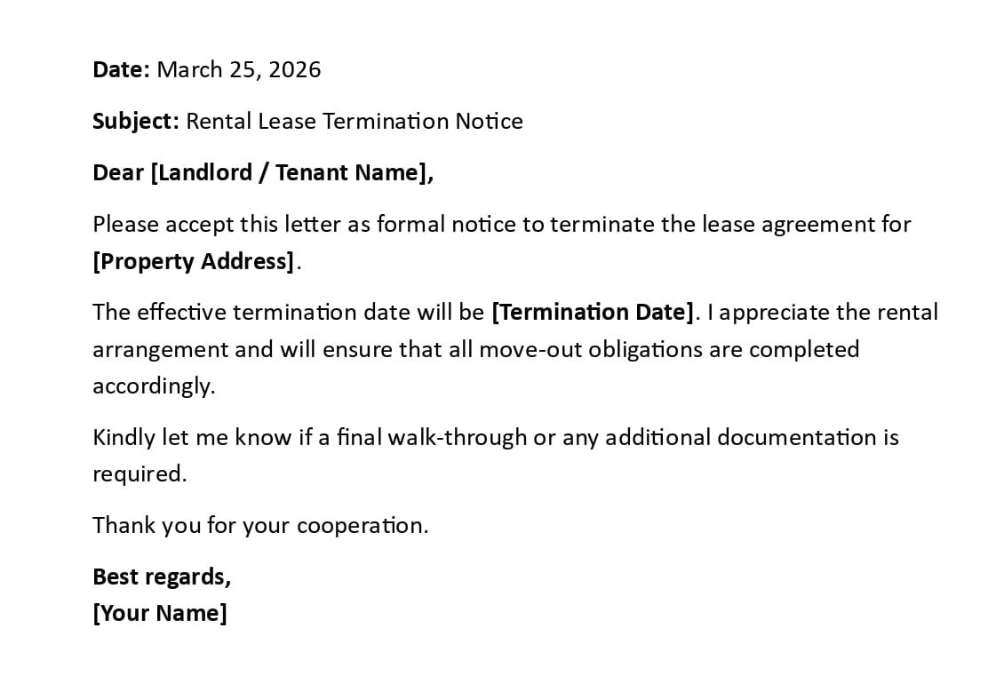 Rental Lease Termination Notice