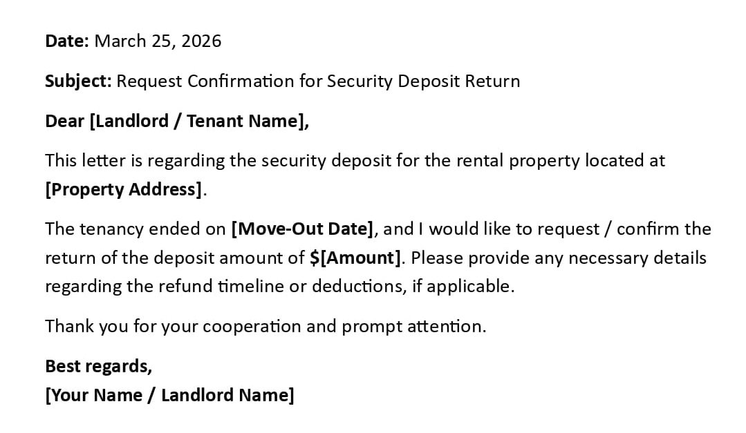 Request Confirmation for Security Deposit Return