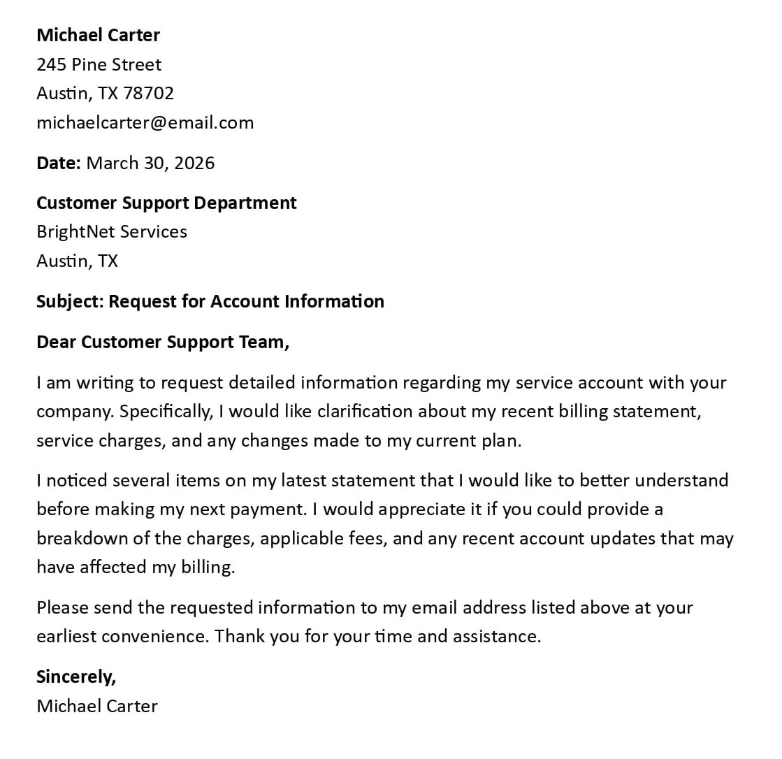 Request for Account Information