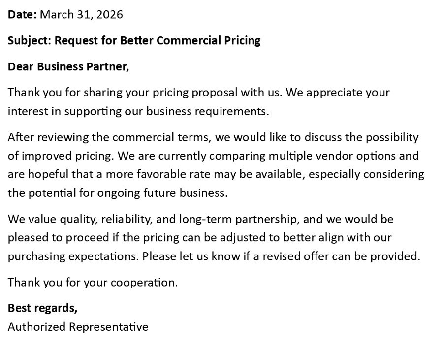 Request for Better Commercial Pricing