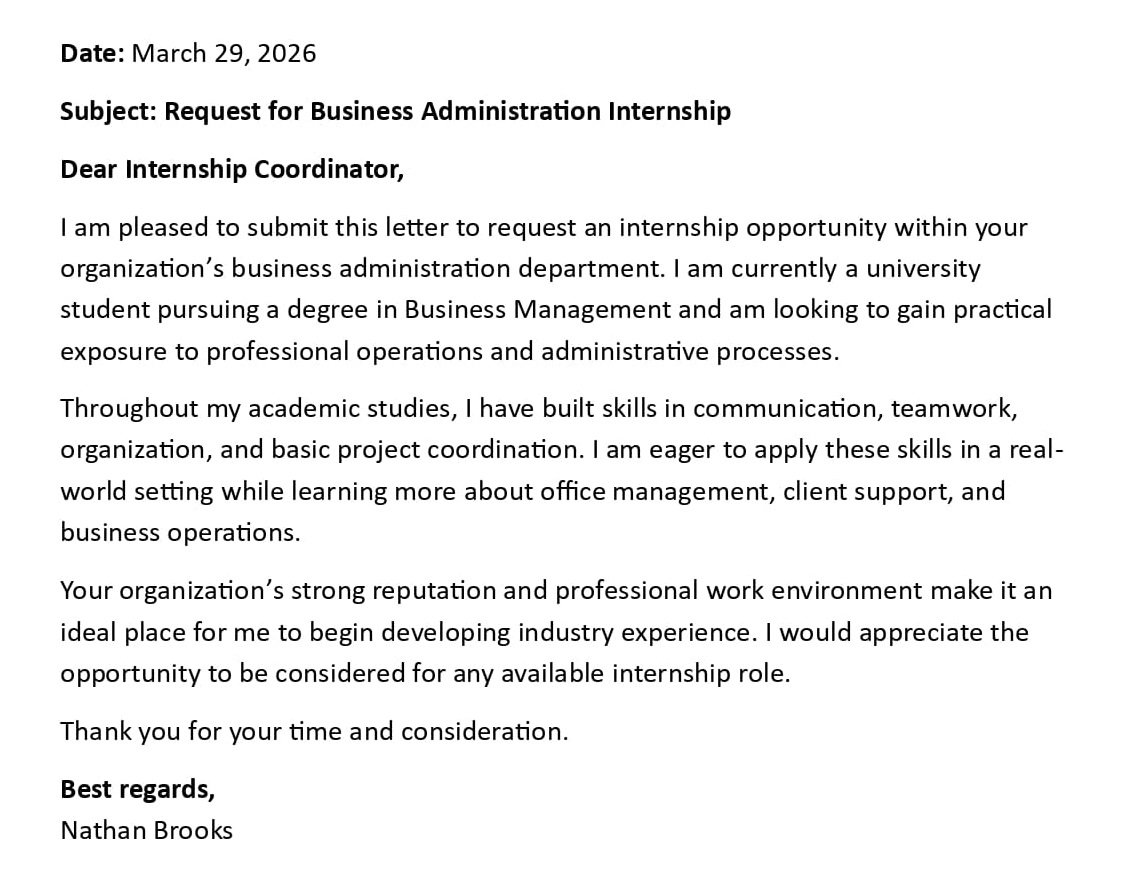 Request for Business Administration Internship