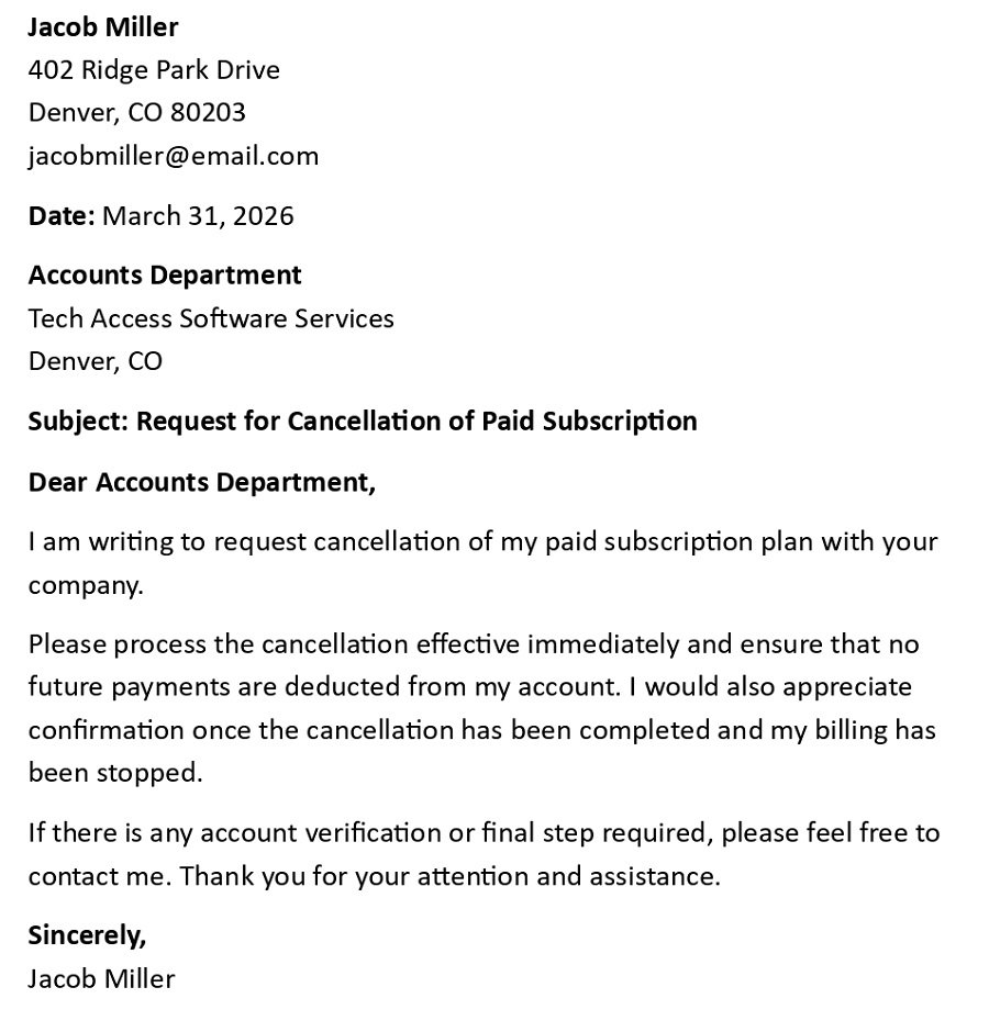 Request for Cancellation of Paid Subscription