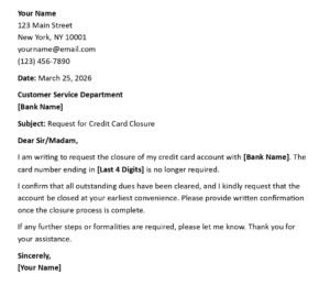 Credit Card Closure Letter (USA Bank Format + 5 Samples)