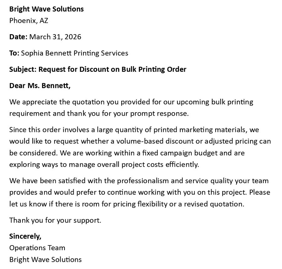 Request for Discount on Bulk Printing Order
