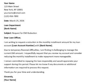 EMI Reduction Request Letter (USA Bank Format + 5 Templates)