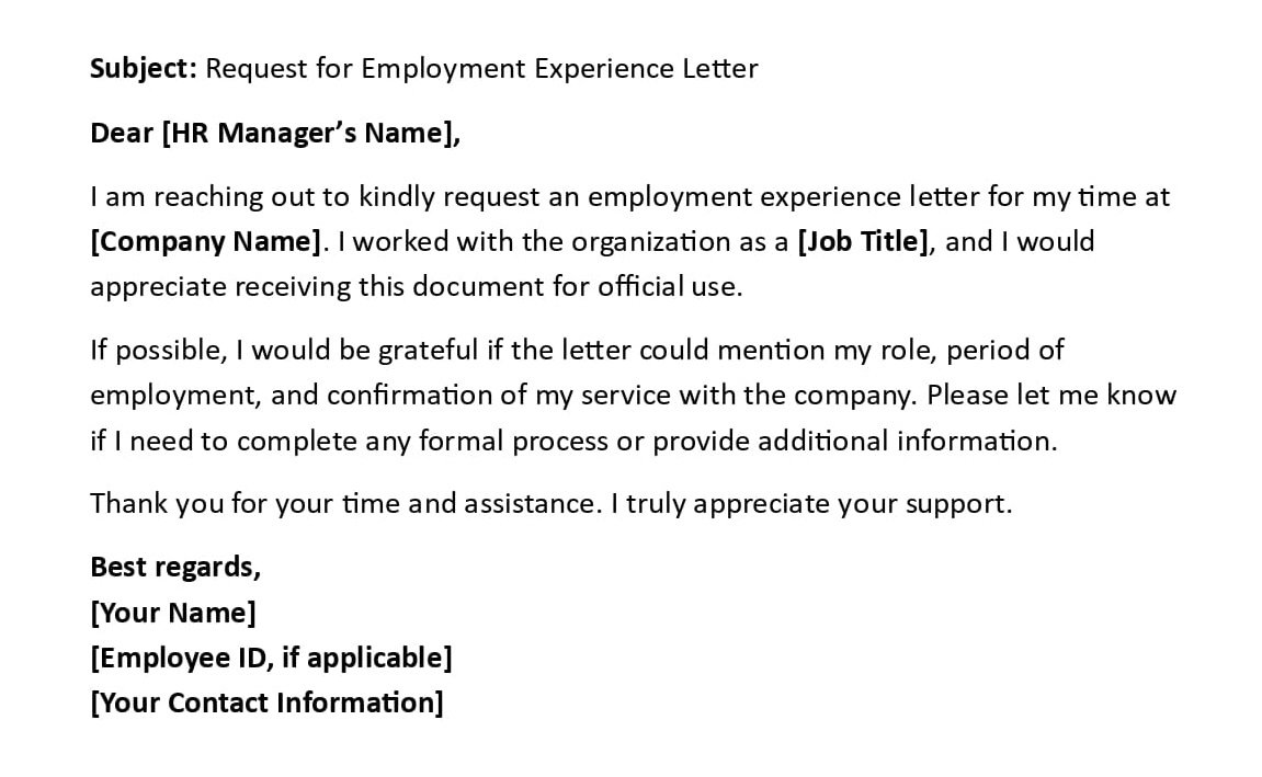 Request for Employment Experience Letter