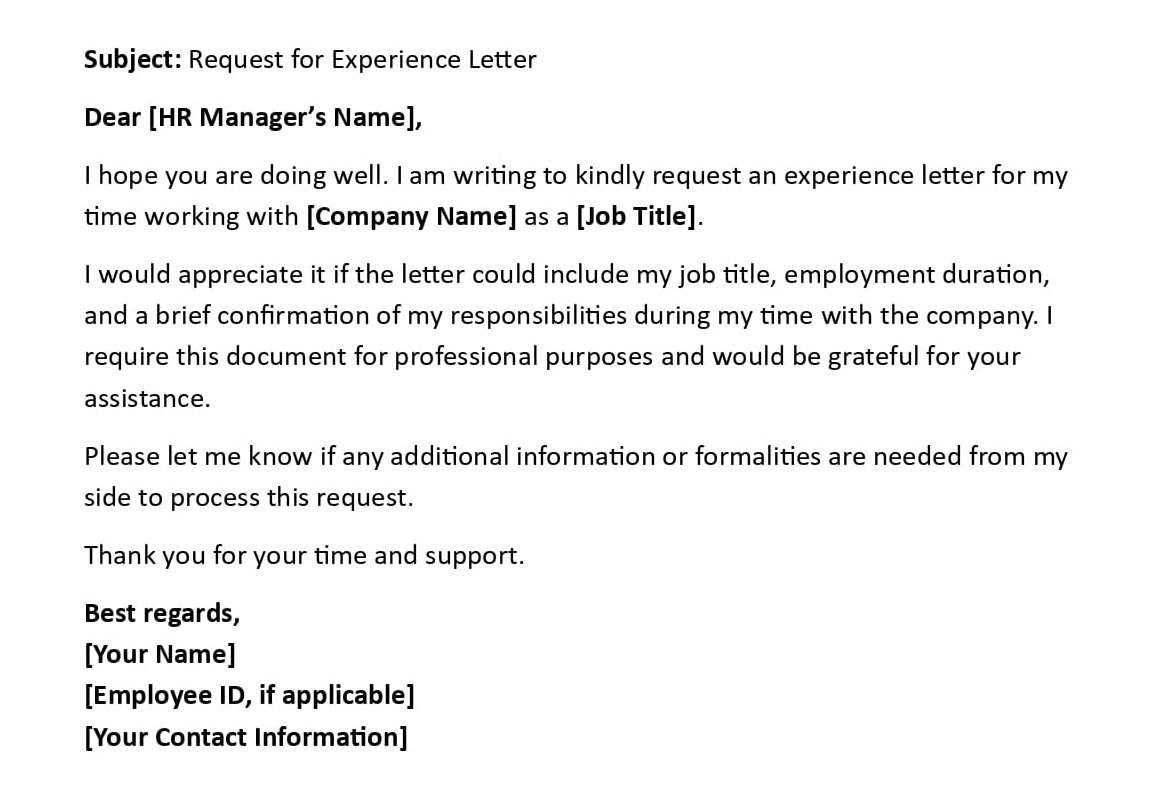 Request for Experience Letter