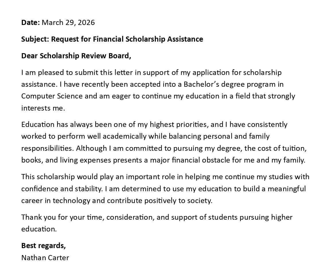 Request for Financial Scholarship Assistance