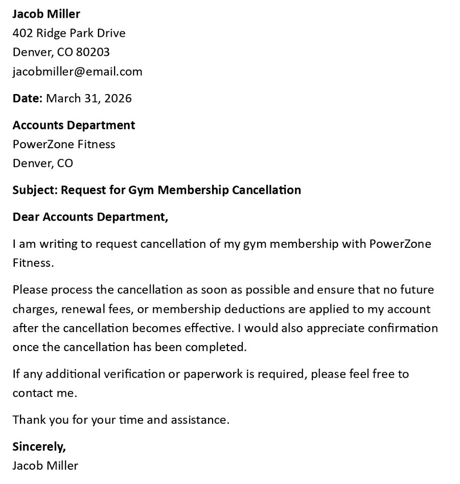 Request for Gym Membership Cancellation