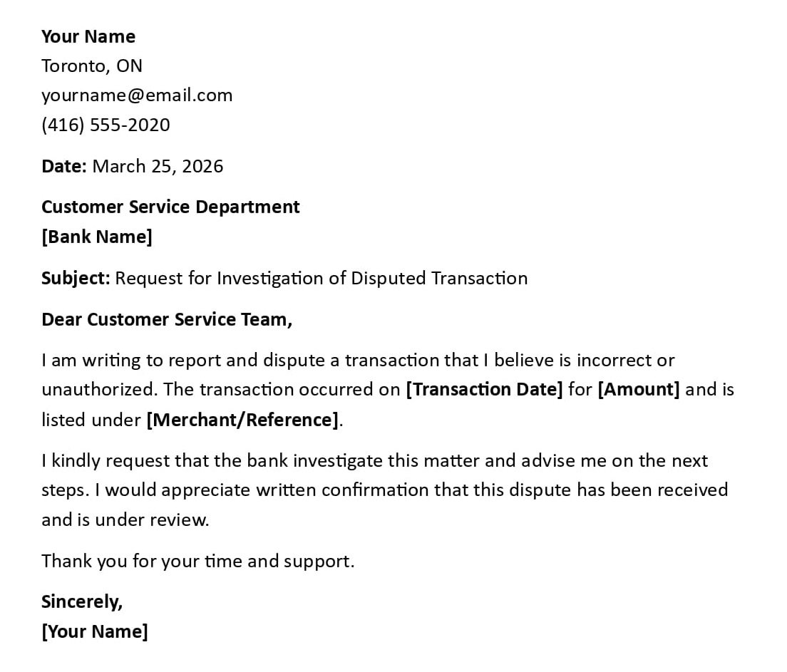 Request for Investigation of Disputed Transaction