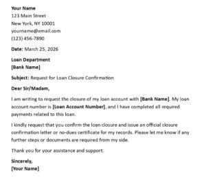 Loan Closure Letter (USA Bank Format + 5 Examples)