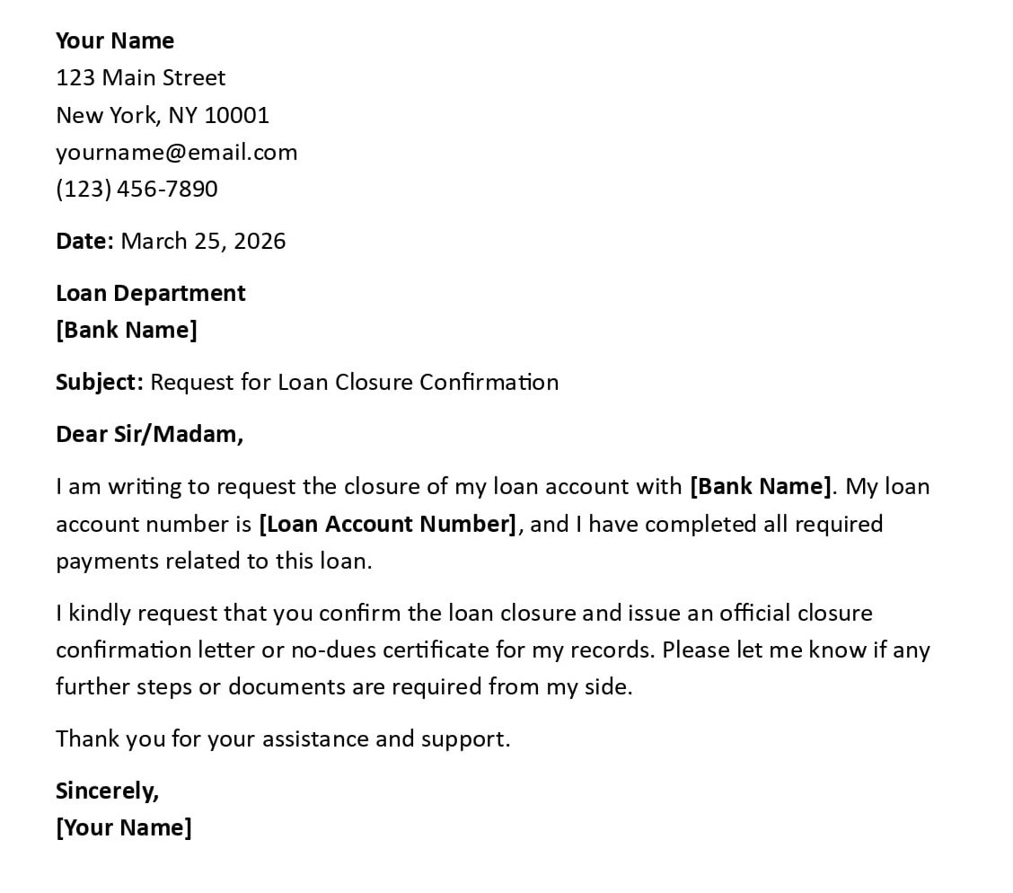 Request for Loan Closure Confirmation
