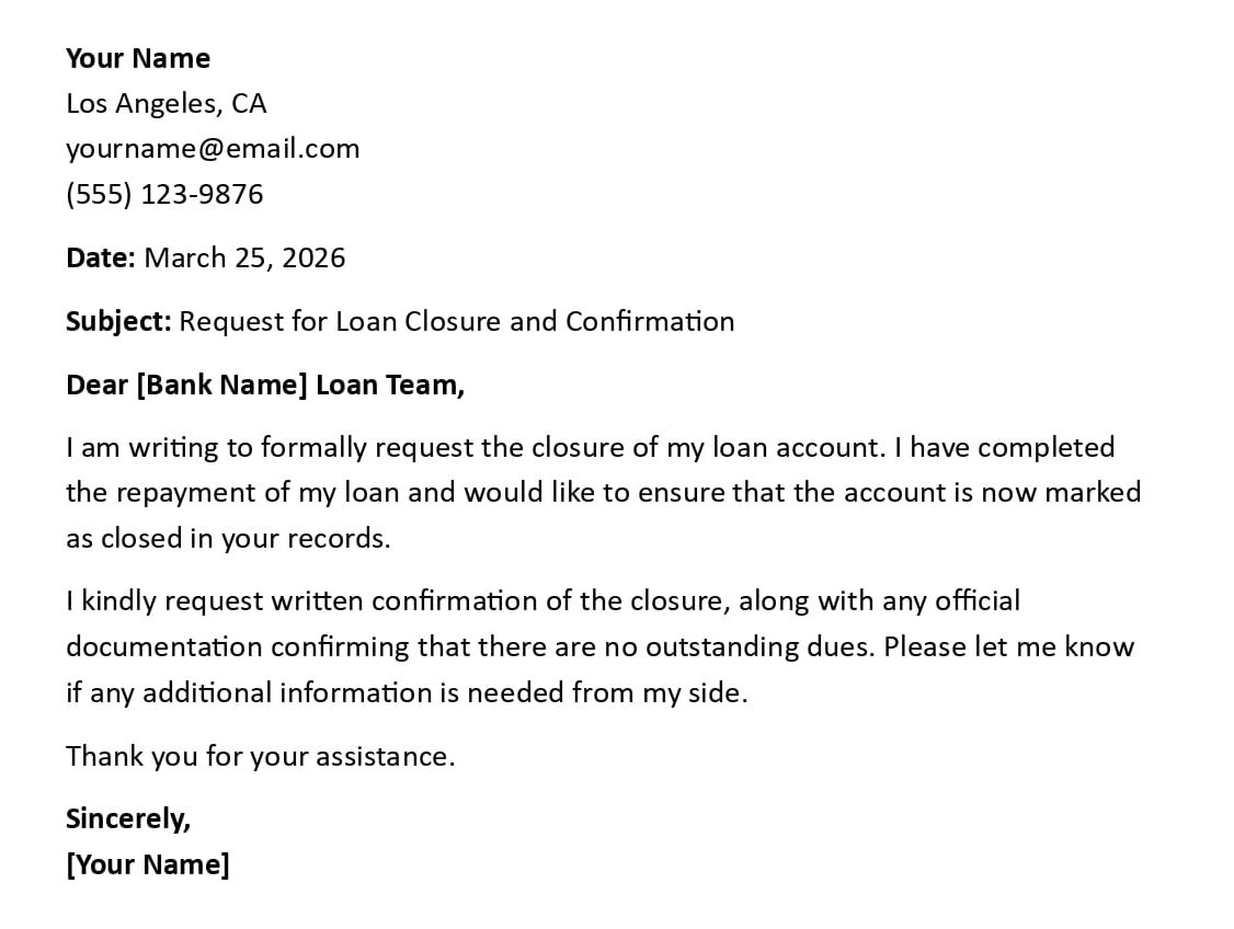 Request for Loan Closure and Confirmation