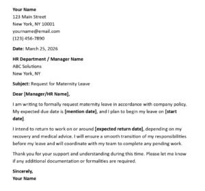 Maternity Leave Request Letter (USA HR Policy Format + 5 Samples)