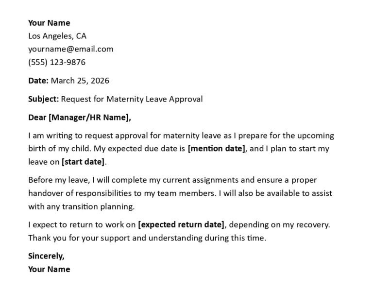 Simple Maternity Leave Example Maternity Leave Request Letter (USA HR Policy Format + 5 Samples)