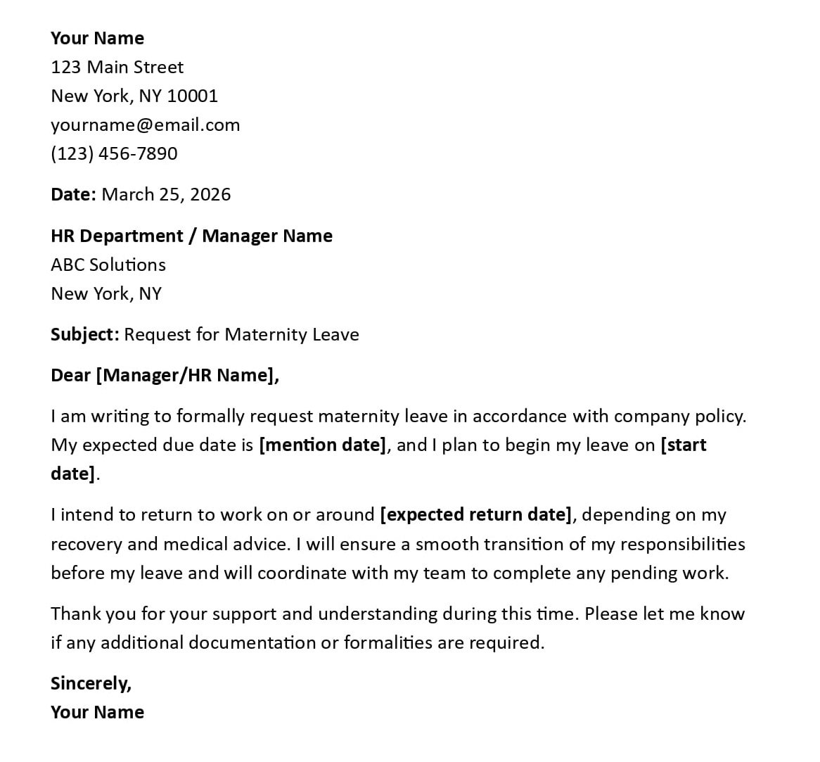 Request for Maternity Leave