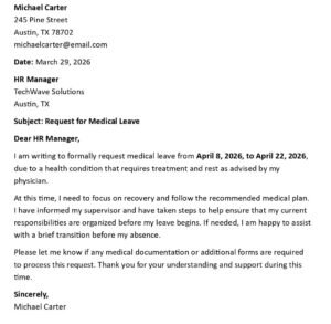 Medical Leave Letter (USA Professional Format + 5 Examples)