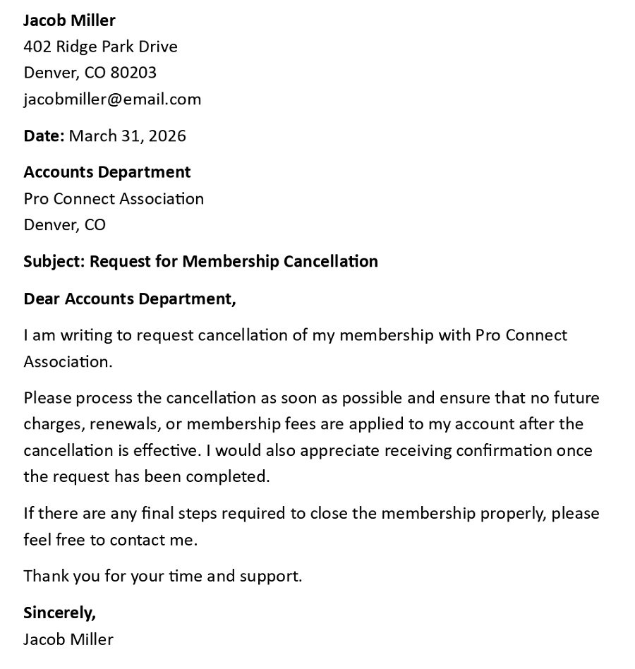 Request for Membership Cancellation