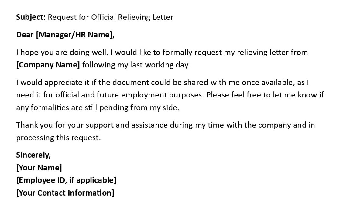 Request for Official Relieving Letter