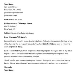 Paternity Leave Request Letter (USA Professional Format + 5 Examples)