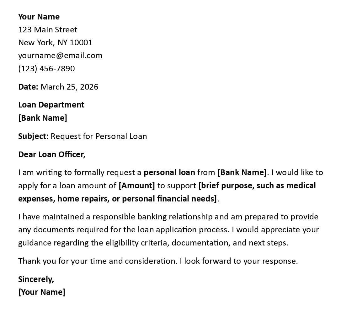 Request for Personal Loan