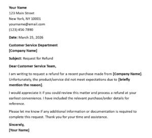 Refund Request Letter (USA Consumer Format + 5 Templates)