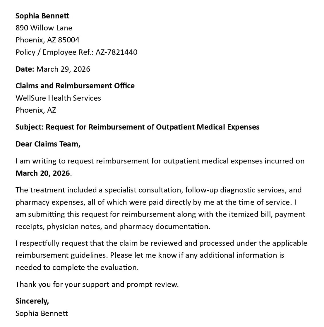 Request for Reimbursement of Outpatient Medical Expenses