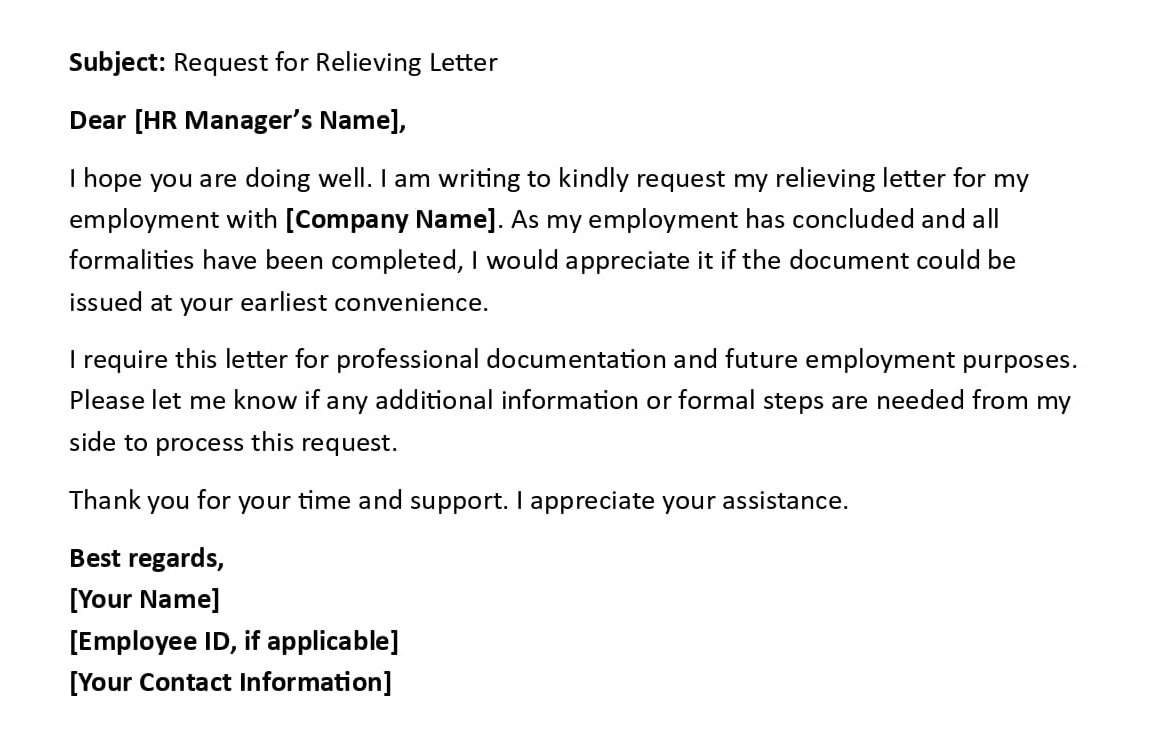 Request for Relieving Letter