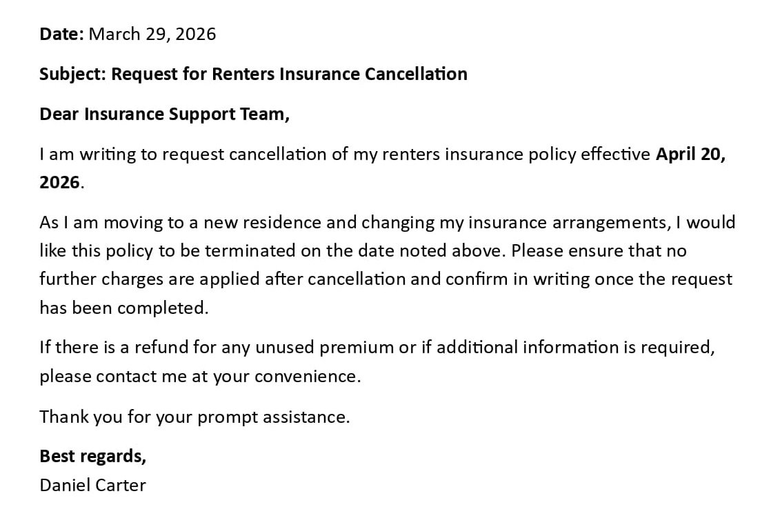 Request for Renters Insurance Cancellation