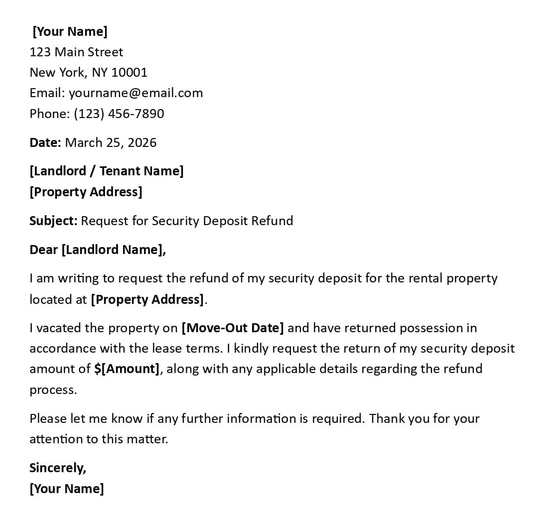 Request for Security Deposit Refund