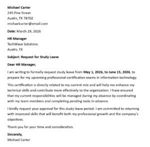 Study Leave Application Letter (USA Format + 5 Examples)