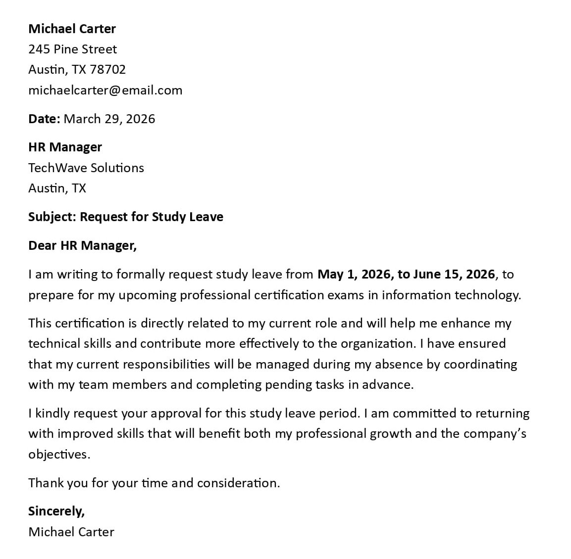 Request for Study Leave