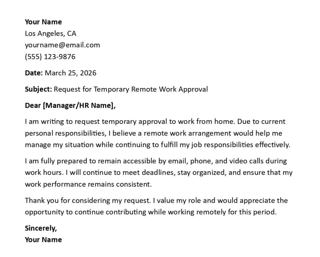 Work From Home Request Letter (USA HR Format + 5 Samples)