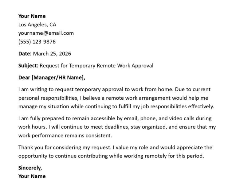 Remote Work Request Sample Work From Home Request Letter (USA HR Format + 5 Samples)