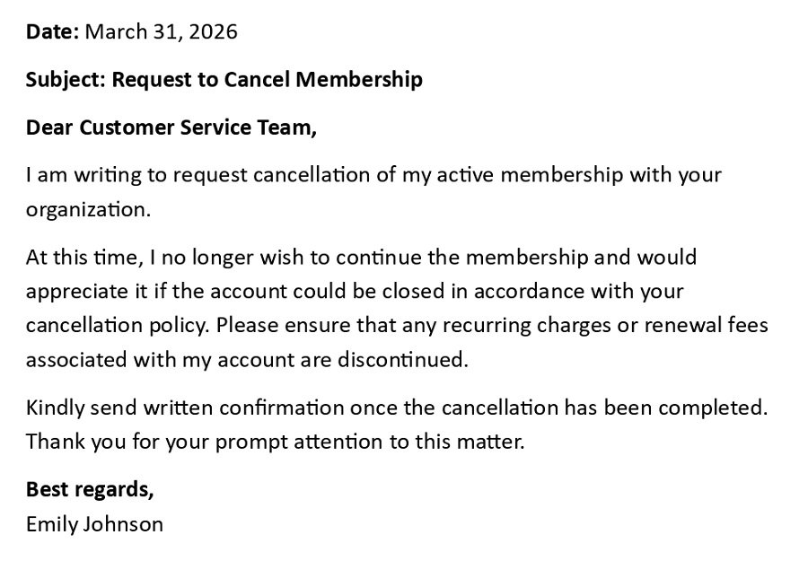 Request to Cancel Membership