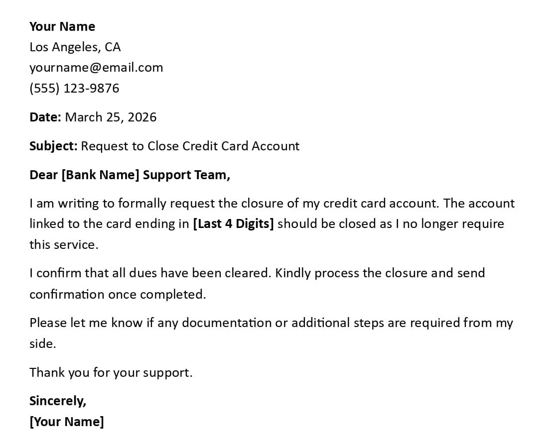 Request to Close Credit Card Account