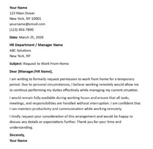 Work From Home Request Letter (USA HR Format + 5 Samples)