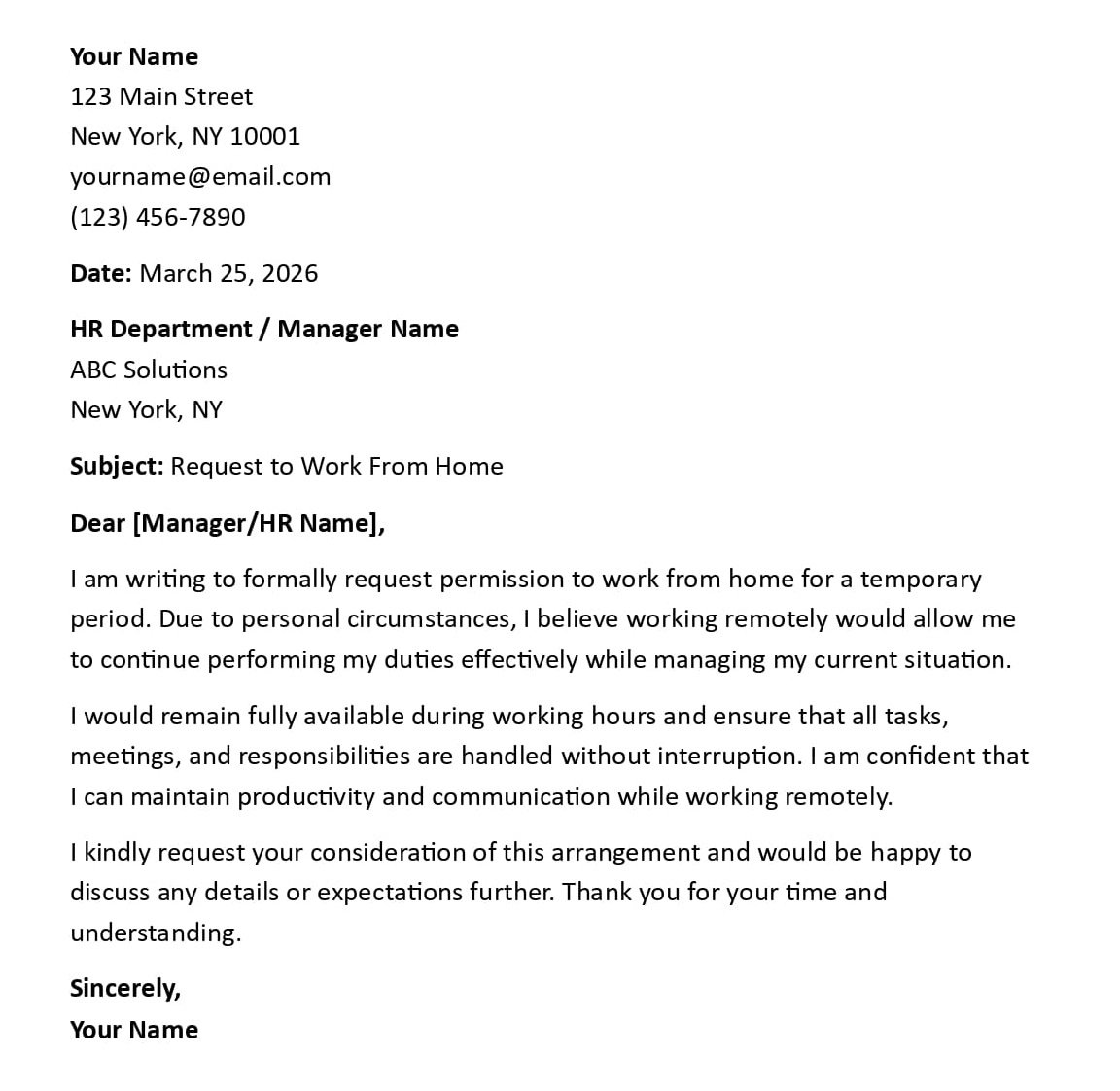 Request to Work From Home