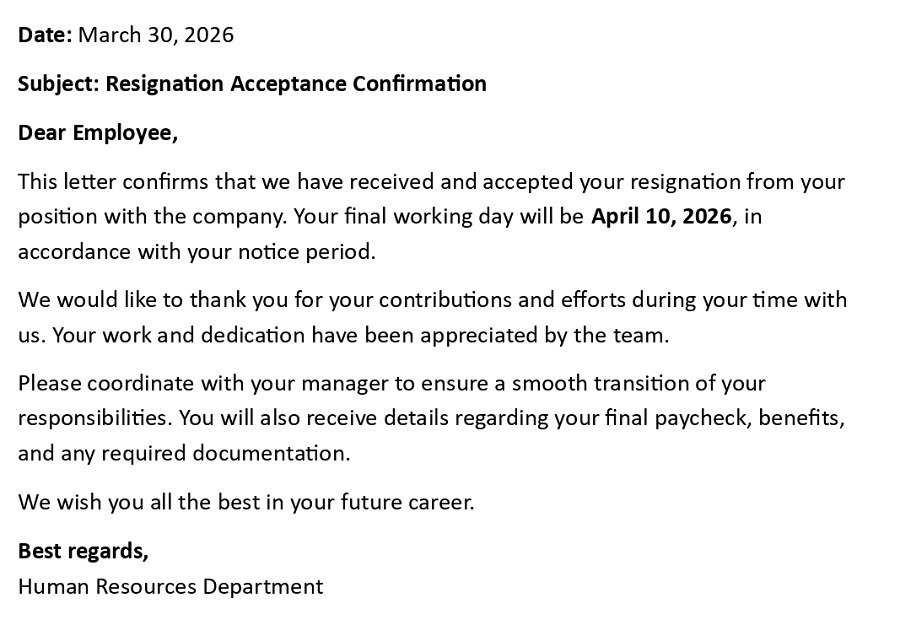 Resignation Acceptance Confirmation