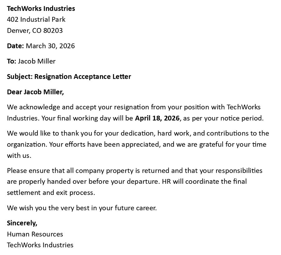 Resignation Acceptance Letter
