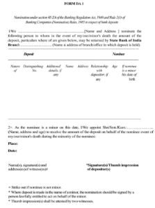 SBI BANK DA-1 (Nominee Registration Form).PDF Download