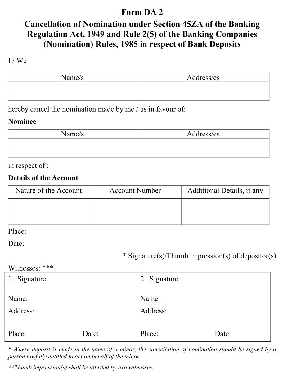 SBI BANK DA-2 (Nominee Cancellation Form).PDF Download