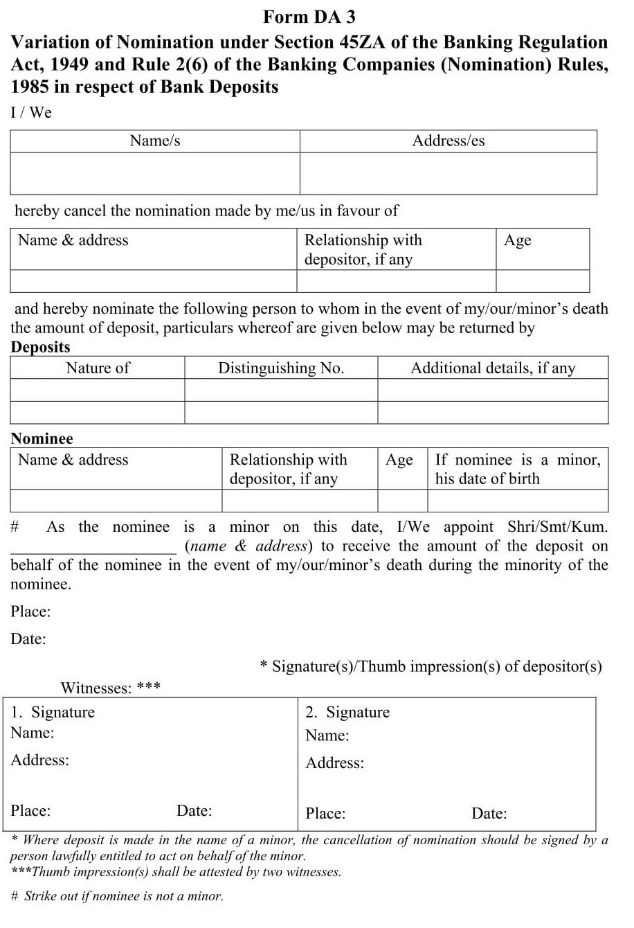 SBI BANK DA-3 (Change in Nominee Form).PDF Download