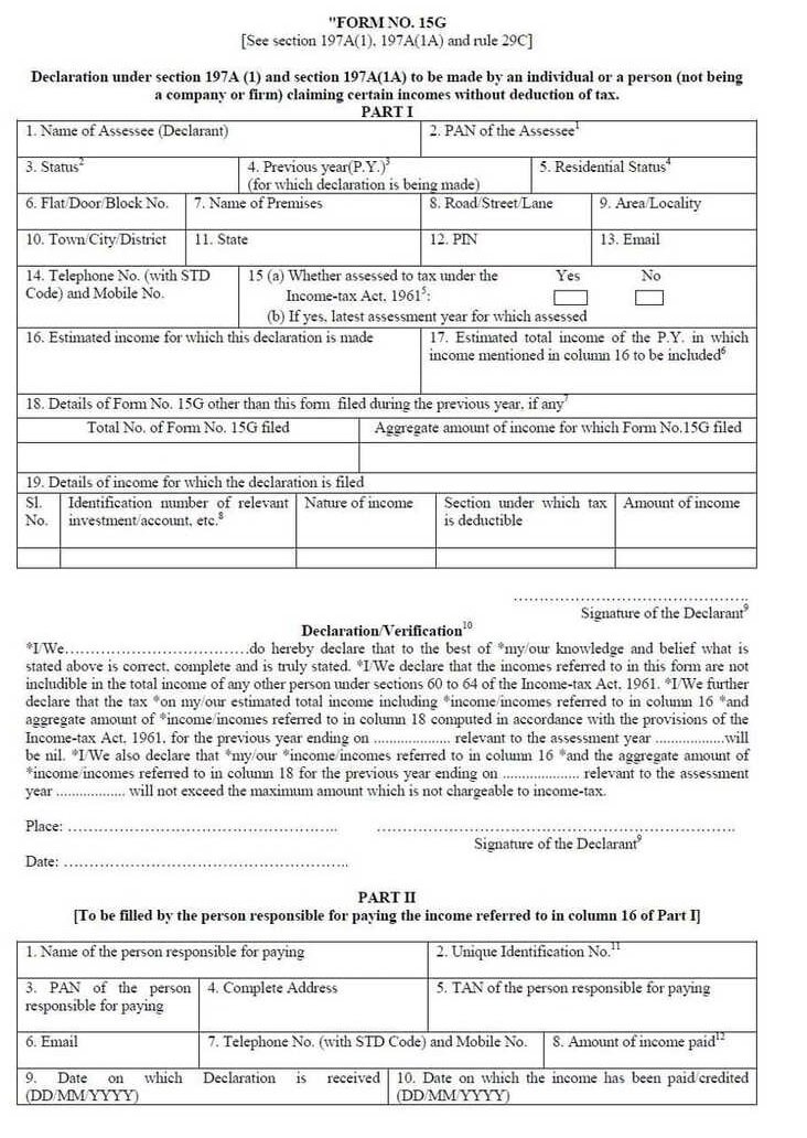 SBI BANK Form 15G-TDS - PDF Download
