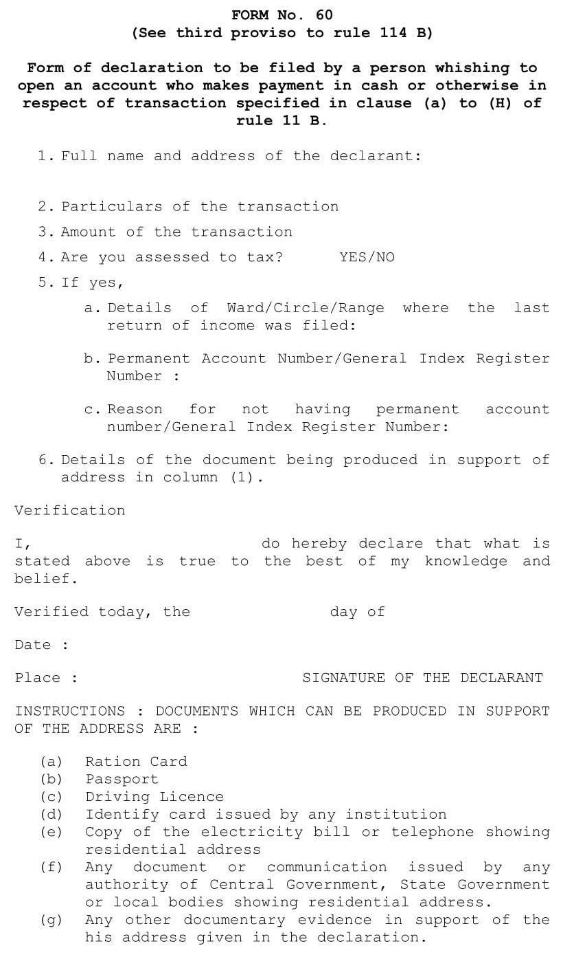 SBI BANK Form 60 - doc Download