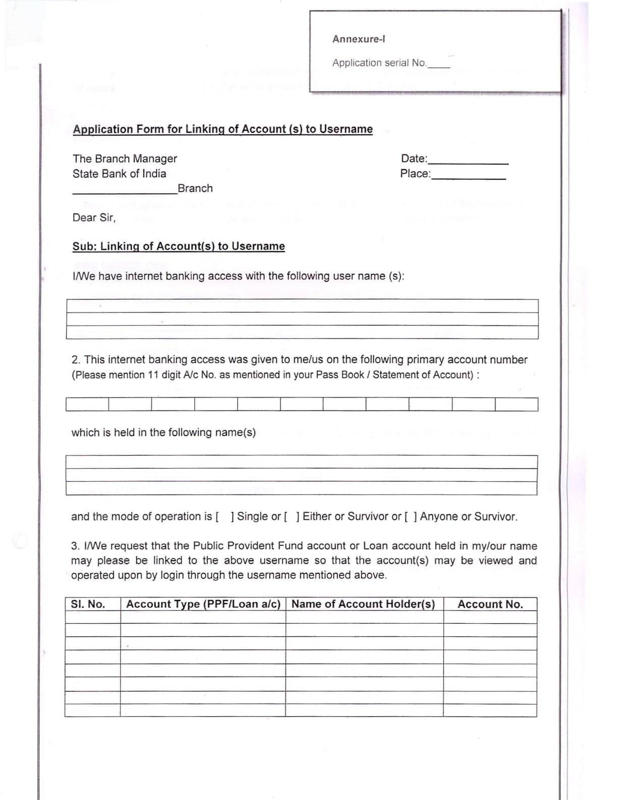 SBI BANK PPFLoan AC(s) Linking Form-PDF Download