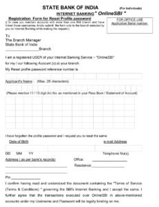 SBI BANK Reset Profile Password Form-Doc Download