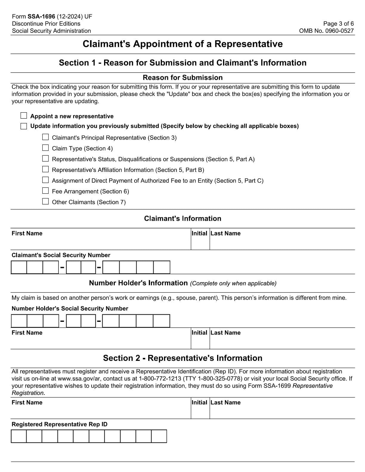 SSA Form-1696 PDF Download – Appointment of Representative