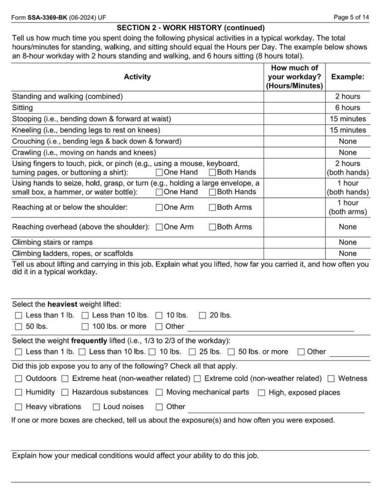 SSA Form3369 PDF Download Work History Report