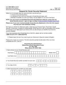 SSA Form-7004 PDF Download – Social Security Statement Request